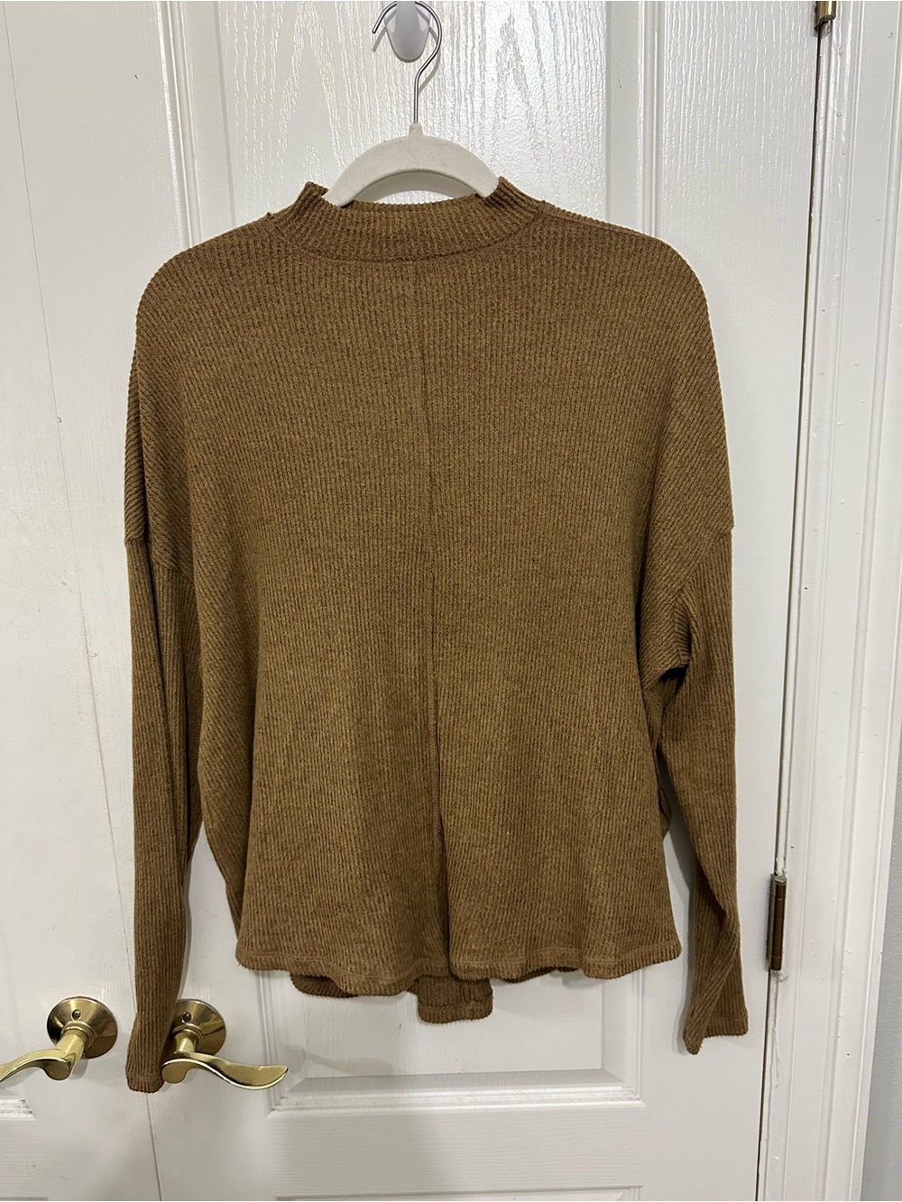 SO Women's Camel Brown Ribbed Mock Neck Sweater